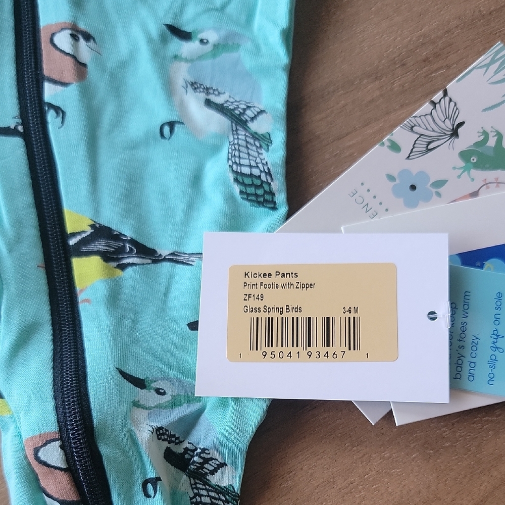 Kickee Pants Aqua Bird Print Footie